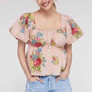 Love The Label Anthropologie Rosette Babydoll Blouse
